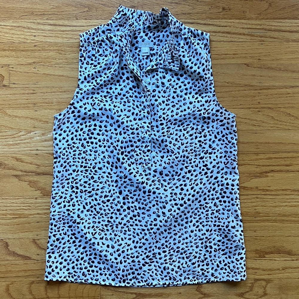 J. Crew Brown and Off-White Animal Print Sleeveless Blouse